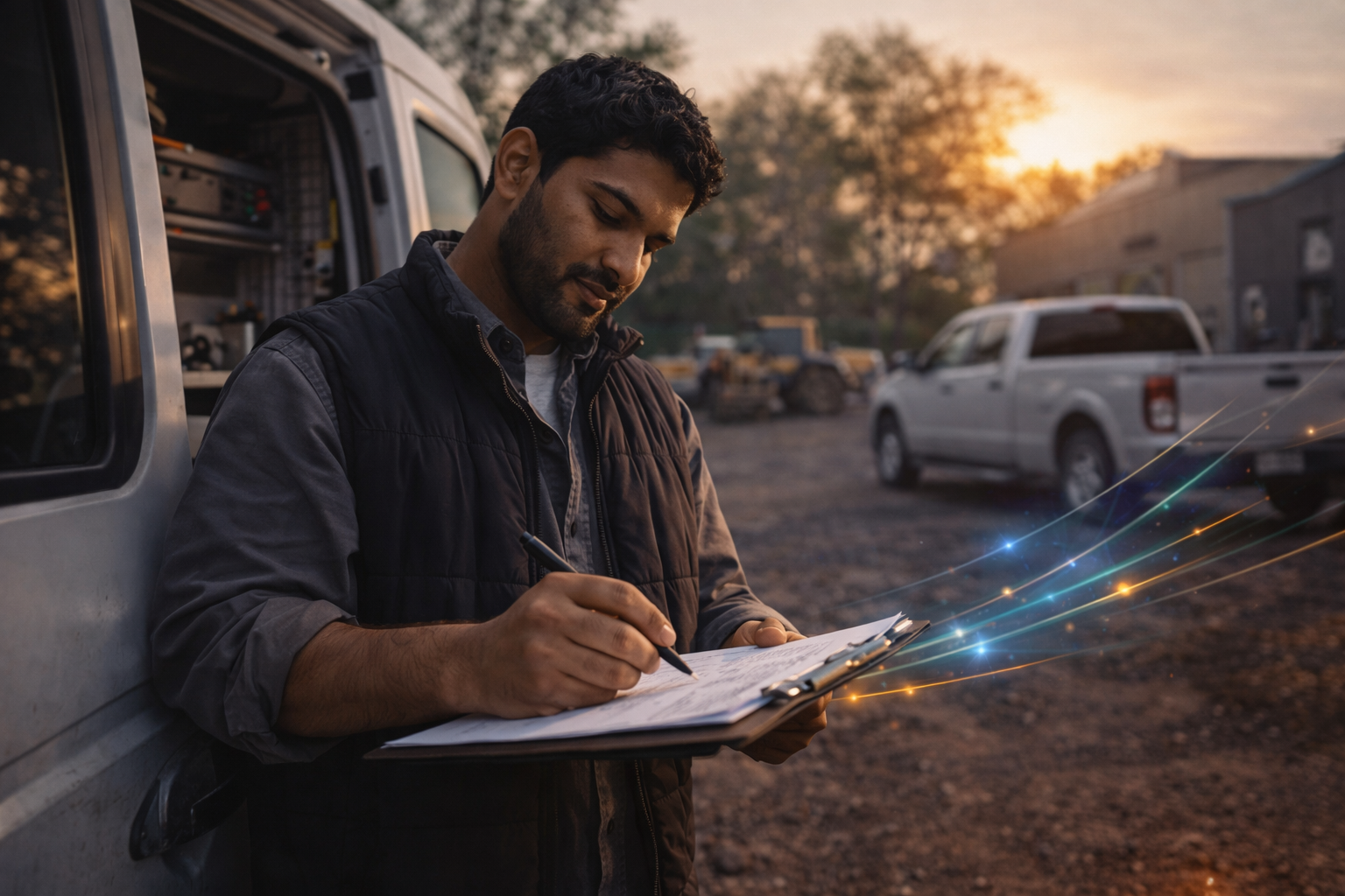 Young South Asian man during an outdoor on-site review